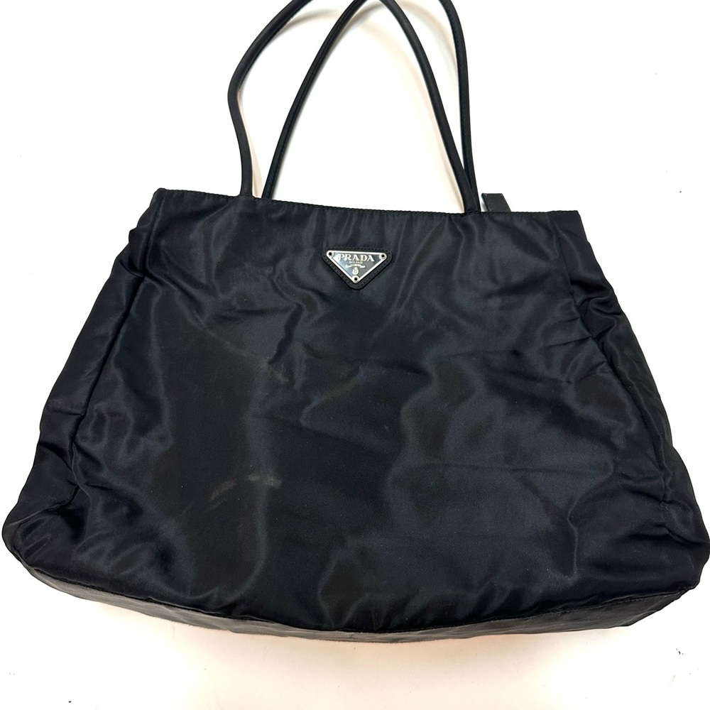 Prada Black Nylon Tote with Triangular Logo Plaque